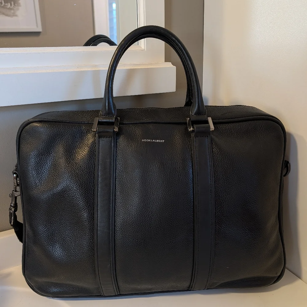 🖤EUC Hook & Albert Luxury Genuine Pebble Leather Adjustable Crossbody Briefcase